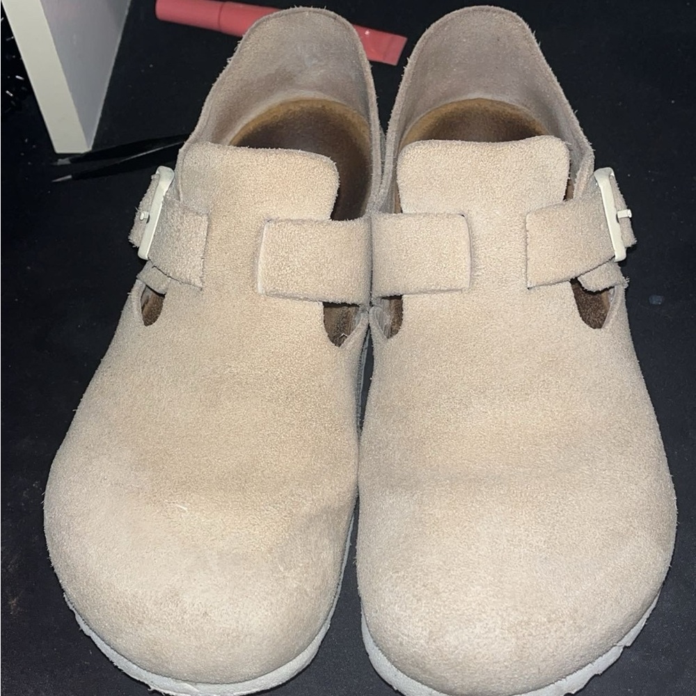 Birkenstock Women's Beige Suede Slippers